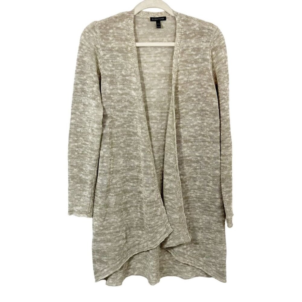 Eileen Fisher Oatmeal Open Front Cardigan Organic‎ Linen Blend - Size XS